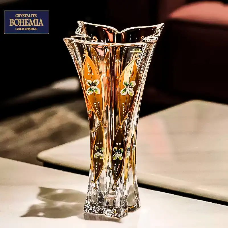 Bohemian Enamel Lily Vase – Gold-Trimmed Crystal-Embellished Decorative Vessel 1