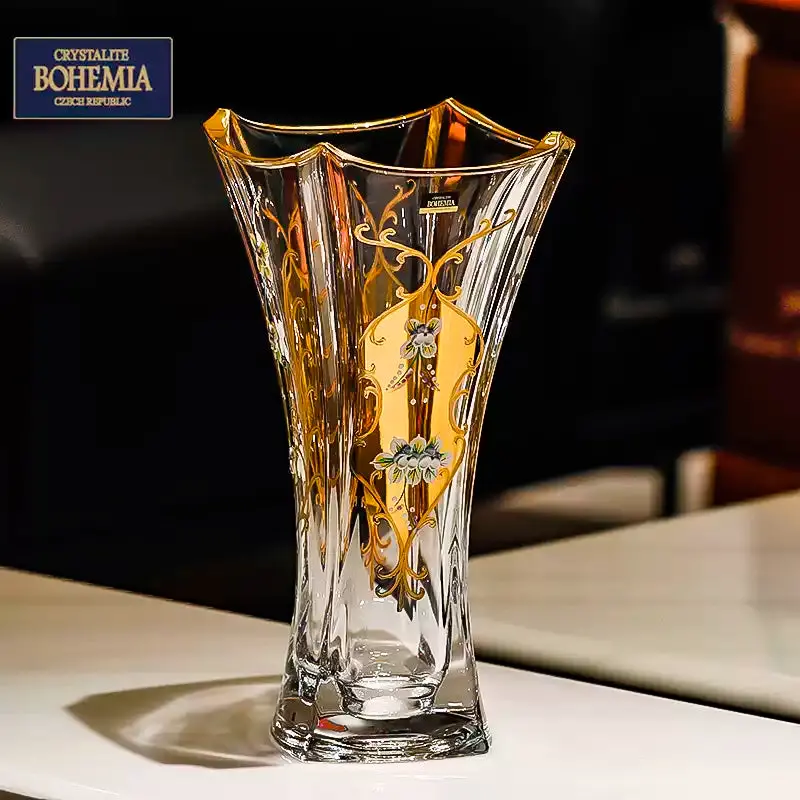 Bohemian Enamel Tulip Vase – Gilded Crystal-Accented Floral Centerpiece 1