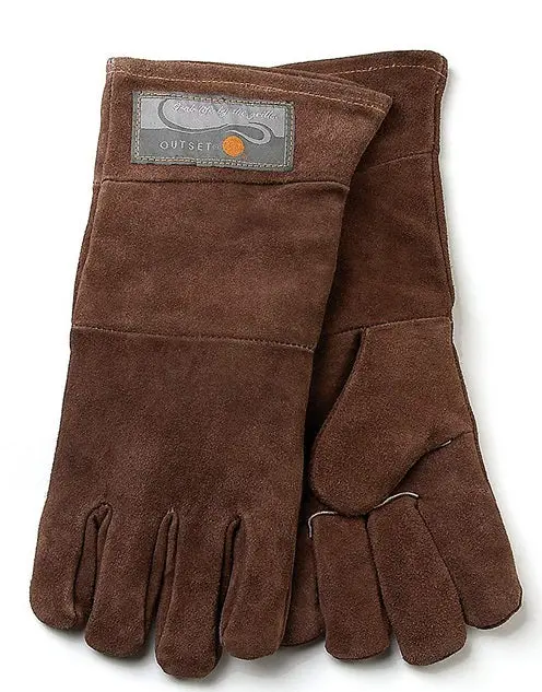 Brown Leather Bbq Gloves – Heavy-Duty Grilling Protection By Outset 1