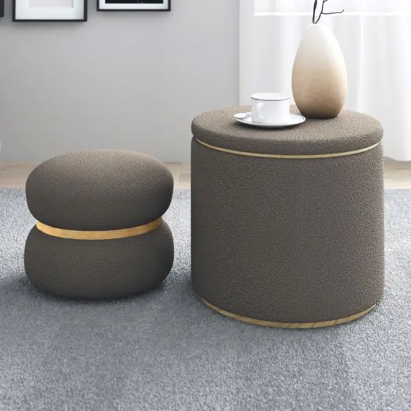 Cecily Tufted Storage Ottoman – Grey Fabric With White Trim 1