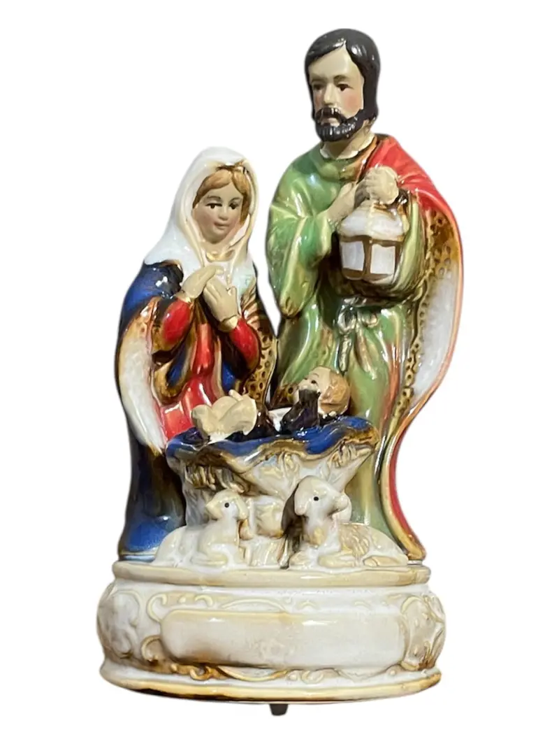 Ceramic Nativity Scene Music Box – Sacred Family Carillon 1