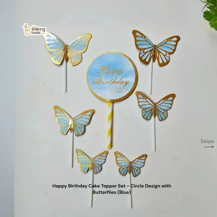 Circular Butterfly Birthday Cake Topper Set – Blue-Themed Paper Decor (Style 001) 1