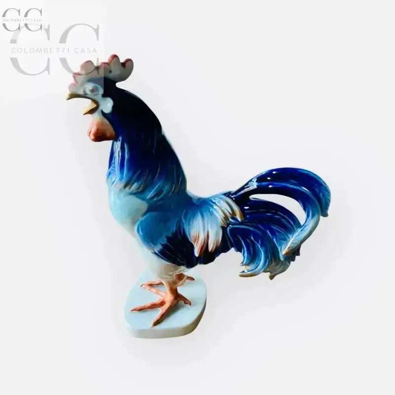 Cobalt Blue & Gold Rooster Figurine By Cedrone 1