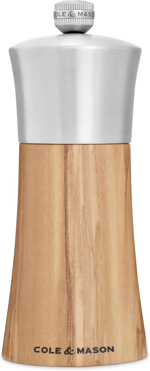 Cole & Mason Bromley Salt Mill – Olive Wood And Stainless Steel, 6" (15 Cm) 1