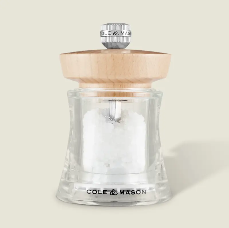 Cole & Mason Holborn Filled Salt Mill – Natural Beech With Acrylic, 6" (15 Cm) 1