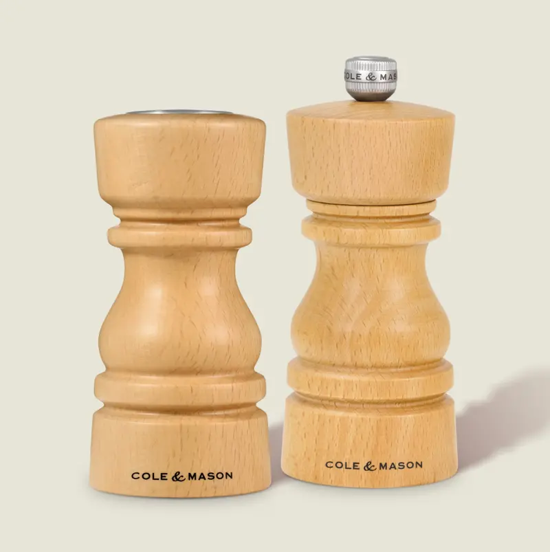 Cole & Mason London Salt Shaker And Pepper Grinder Set – Natural Beech, 5" (13 Cm) 1