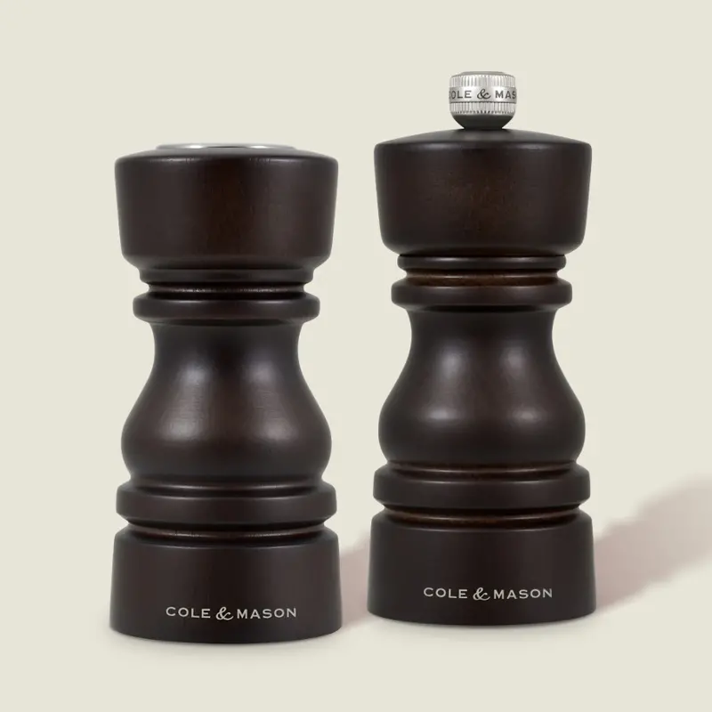 Cole & Mason London Salt Shaker And Pepper Mill Set – Chocolate Wood Finish, 5" (13 Cm) 1