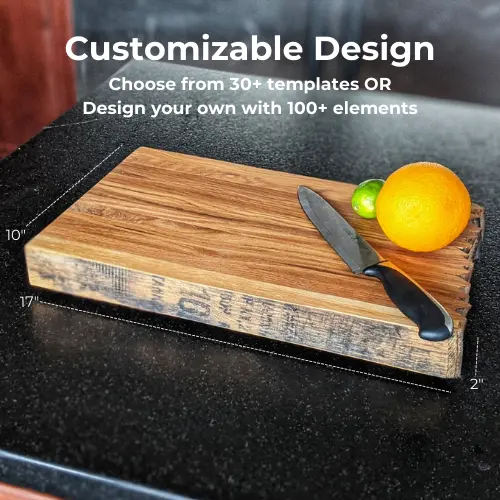 Compact 14" X 9.5" Bourbon Barrel Cutting Board — 1.5" Thick 1