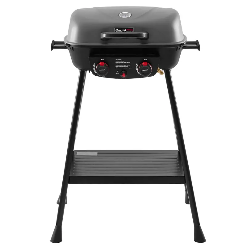Compact 2-Burner Portable Gas Grill With Integrated Stand And Storage Shelf 1