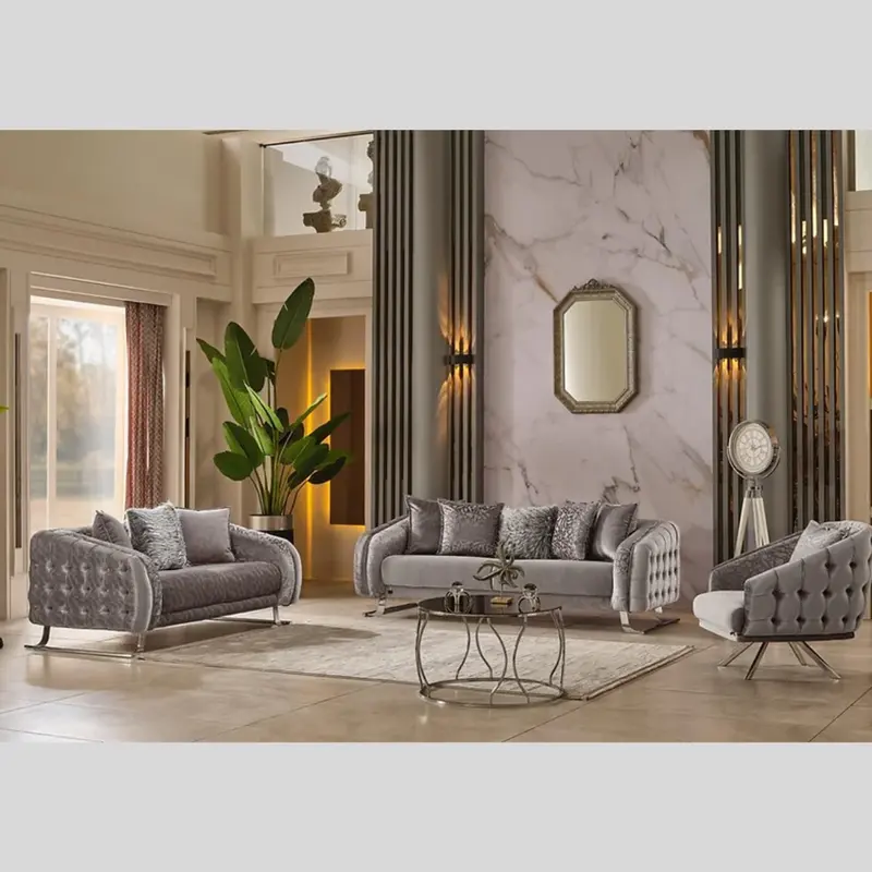 Concord Gray And Silver Accent Sofa Set 1