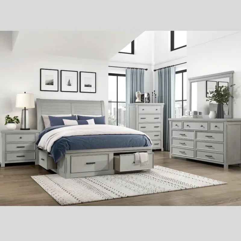 Contemporary Grey Wooden Bedroom Set 1