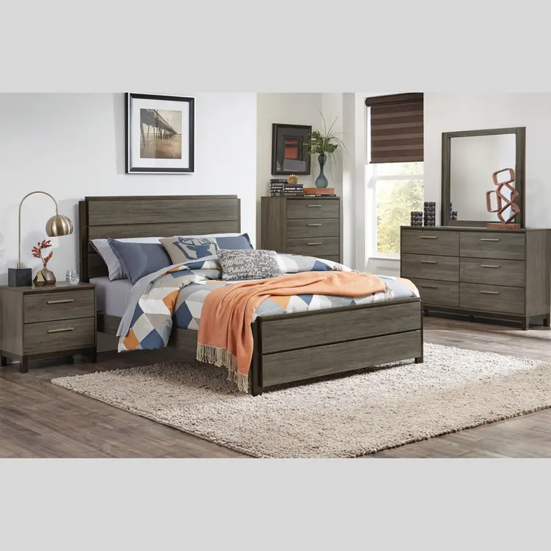 Contemporary Wooden Bed Set With Clean Lines 1