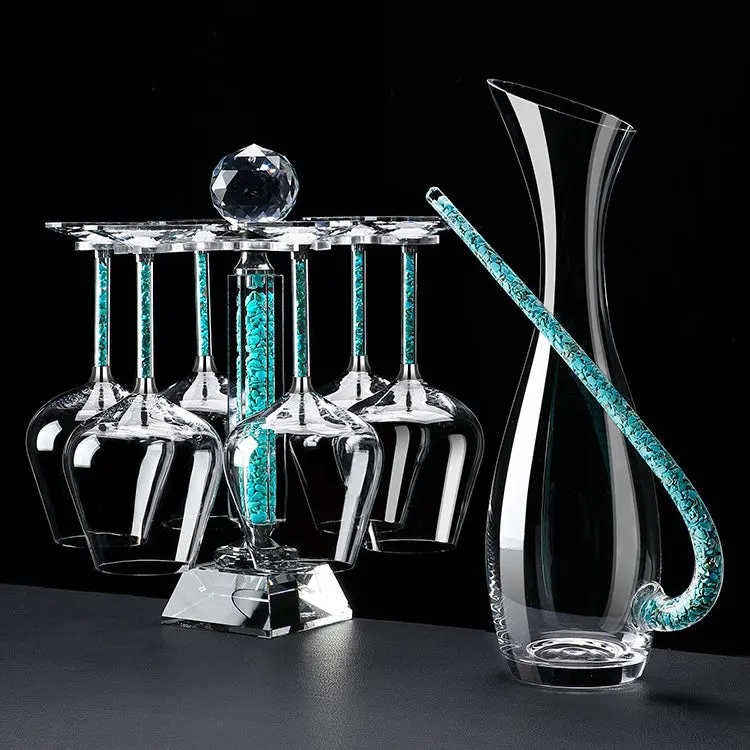 Coral & Turquoise Stemmed Wine Glasses With Decanter – Coordinated Set 1