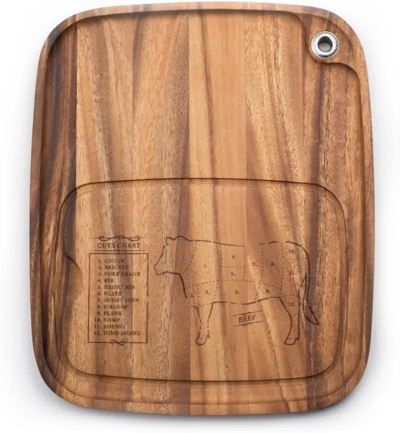 Cow-Engraved Ironwood Steak Barbecue Plate – Rustic Acacia Serving 1