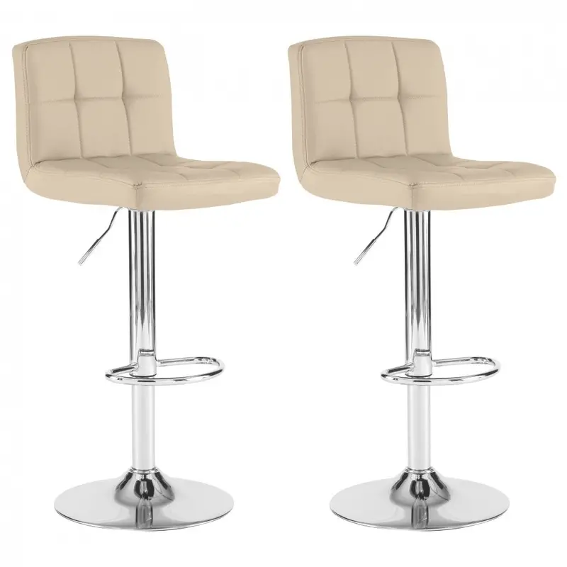 Cream Faux Leather Swivel Bar Stool With Footrest 1