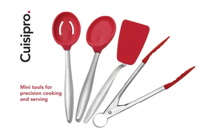 Cuisipro Piccolo Red Kitchen Utensil Set – Spoon, Slotted Spoon, Turner, Tongs 1