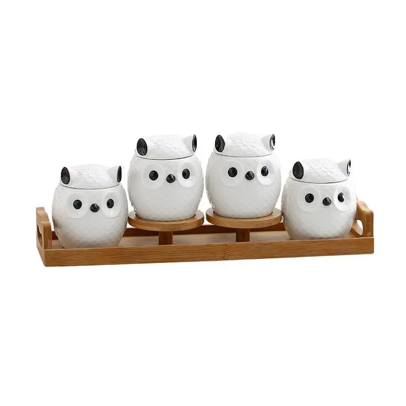 Cute Japanese Owl-Themed Ceramic Spice Set 1