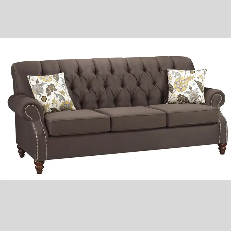 Dark Brown Tufted Sofa With Nailhead Trim – Model 4100 1