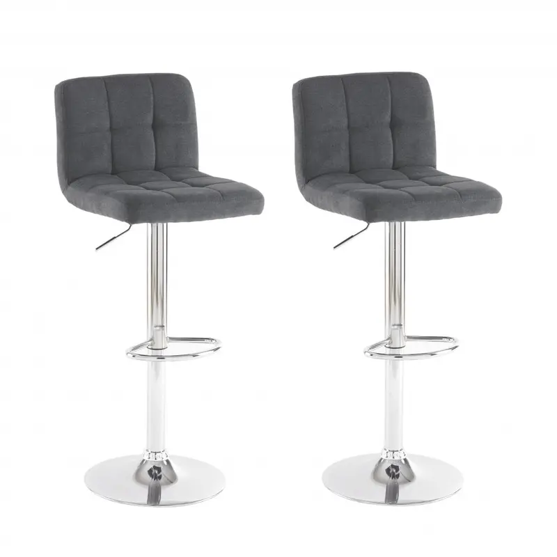 Dark Grey Fabric Bar Stools With Polished Steel Frames (Set Of 2) 1