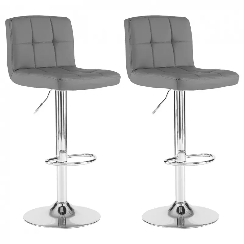 Dark Grey Faux Leather Bar Stools (Set Of 2) – Neo Steel-Base Design 1