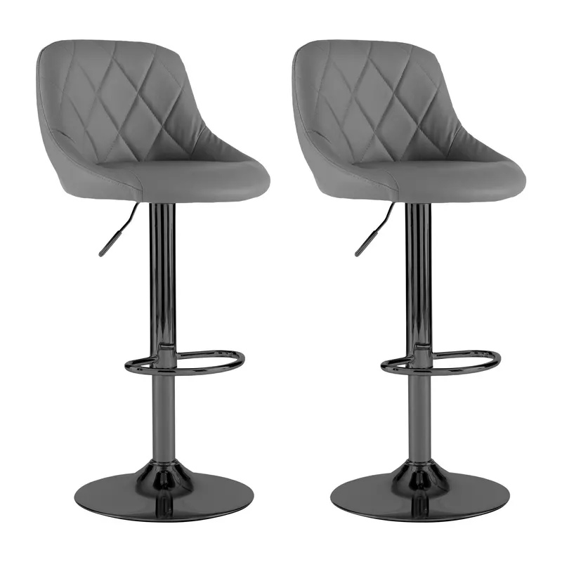 Dark Grey Faux Leather Bar Stools With Black Steel Frames (Set Of 2) 1