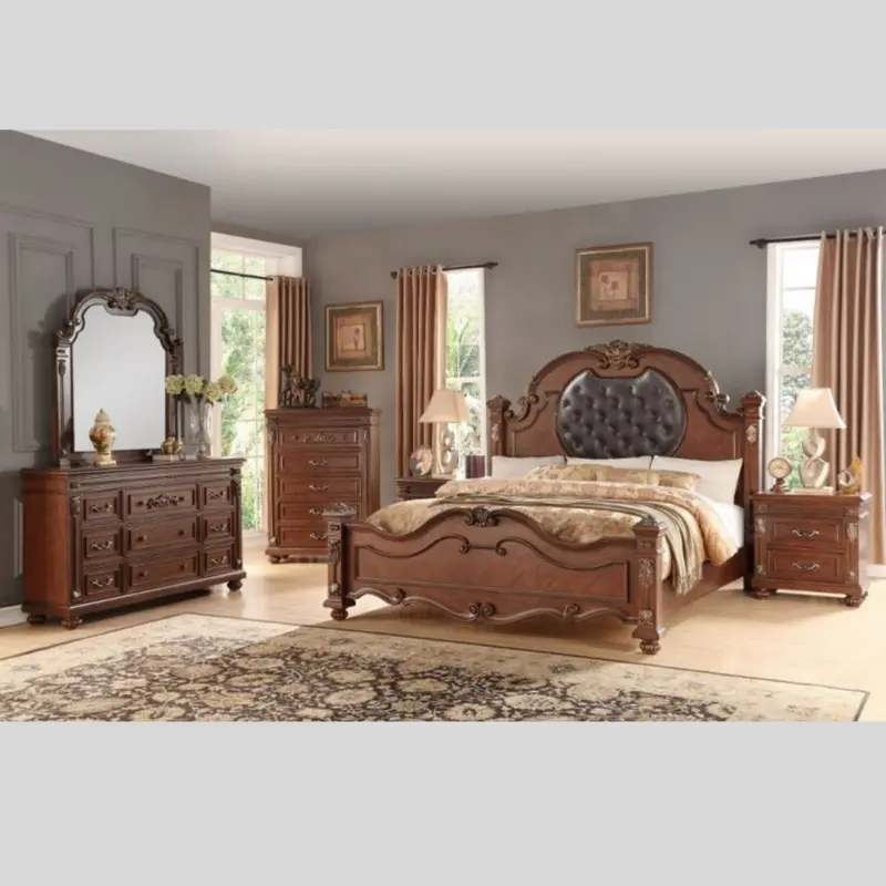 Designer Tufted Leather & Wood Bedroom Collection 1
