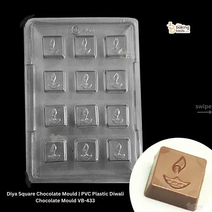 Diya-Inspired Square Chocolate Mold – Festive Diwali-Themed Pvc Candy Maker (Vb-433) 1