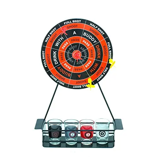 Down In One Adult Drinking Game Set – Includes Mini Dartboard, Shot Glasses & Red Themed Accessories 1