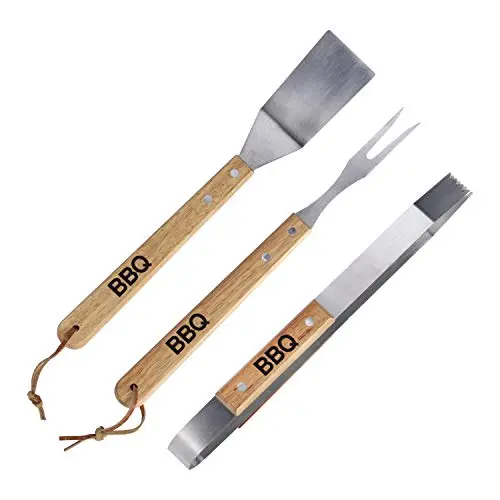 Edco Stainless Steel & Oak Bbq Tool Set – 3-Piece Grill Accessory Kit 1
