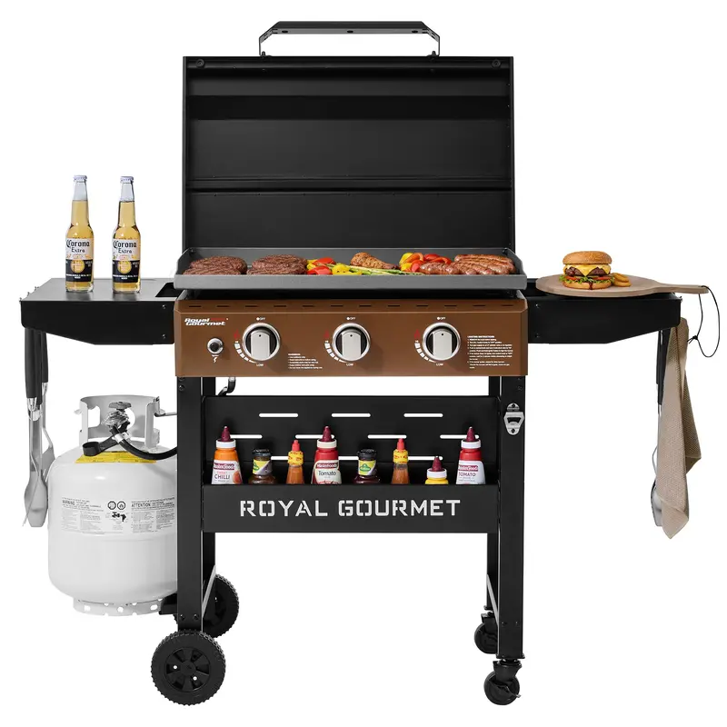 Efficient 3-Burner Gas Griddle With Hood — 492 Sq. In., 39,000 Btu Output 1