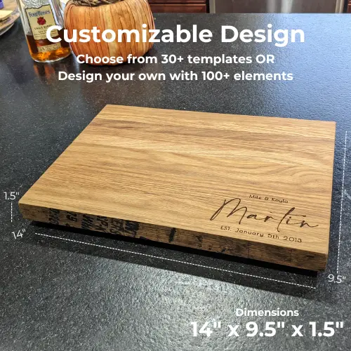 Elegant 13" X 8.5" Bourbon Barrel Cheese Serving Board — 1" Thickness 1
