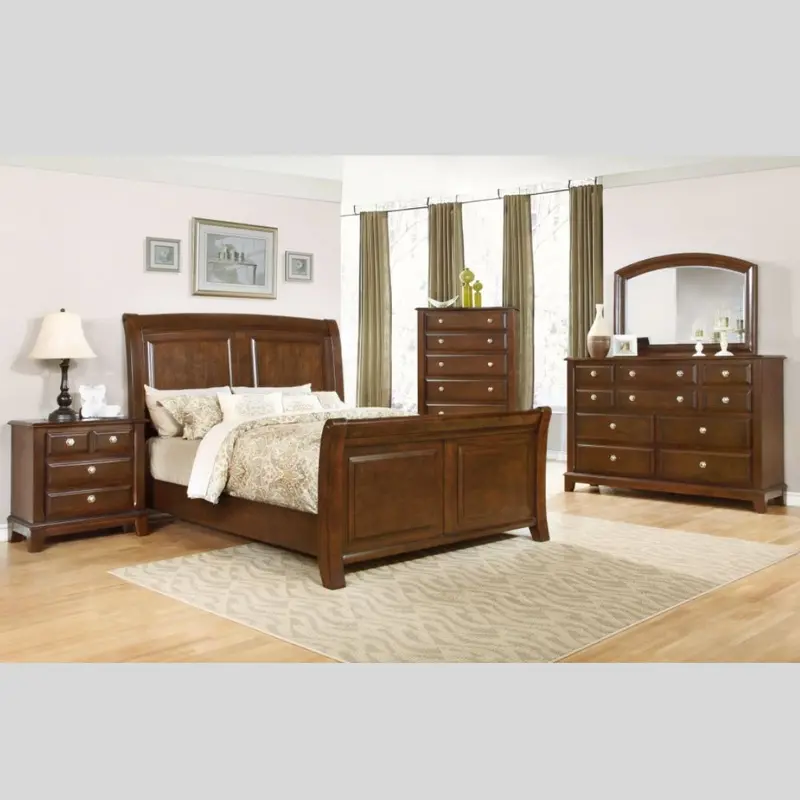 Elegant Sleigh-Style Wooden Bedroom Collection 1