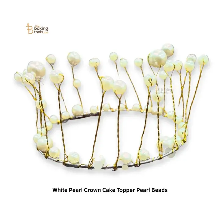 Elegant White Pearl Crown Cake Topper With Beaded Detailing 1