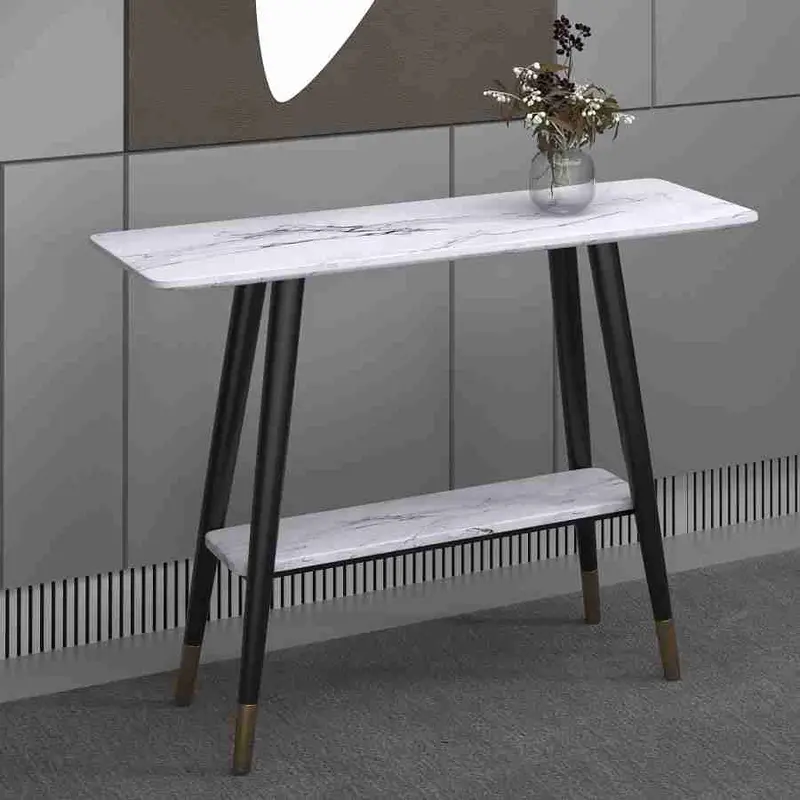Emery Faux Marble 2-Tier Console Table In Crisp White 1