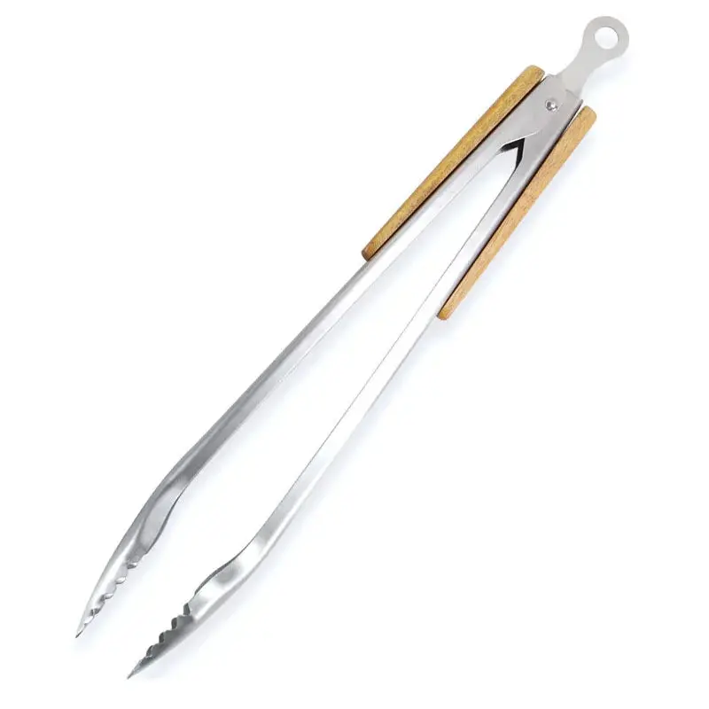 Extra-Long 18-Inch Wooden-Grip Stainless Steel Tongs 1