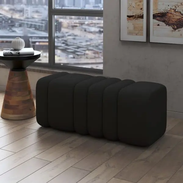 Fabric-Upolstered Black Bench With Padded Seat 1