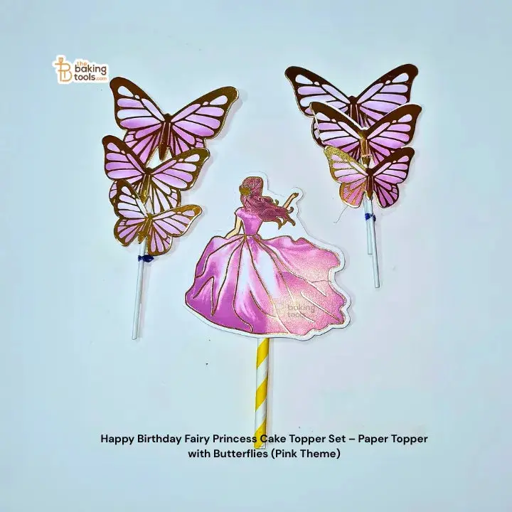 Fairy Princess Birthday Cake Topper – Pink-Themed Paper Set With Butterfly Accents 1