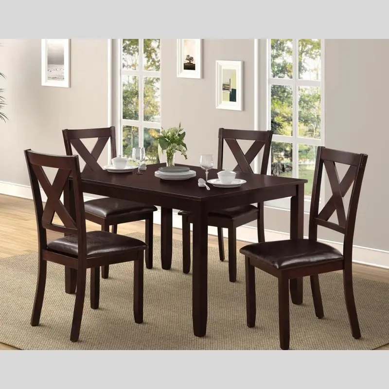 Farmhouse-Style Wooden 5-Piece Dining Set – Poppy Series 1