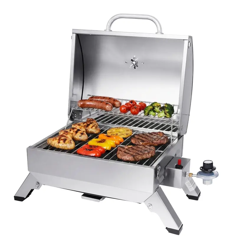 Foldable Tabletop Gas Grill With Locking Lid And Adjustable Legs 1
