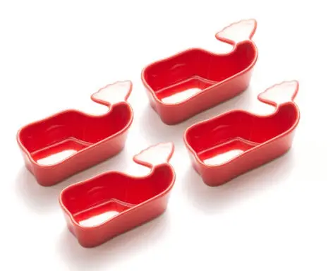 Fox Run Set Of 4 Red Ceramic Whale-Shaped Condiment Cups 1