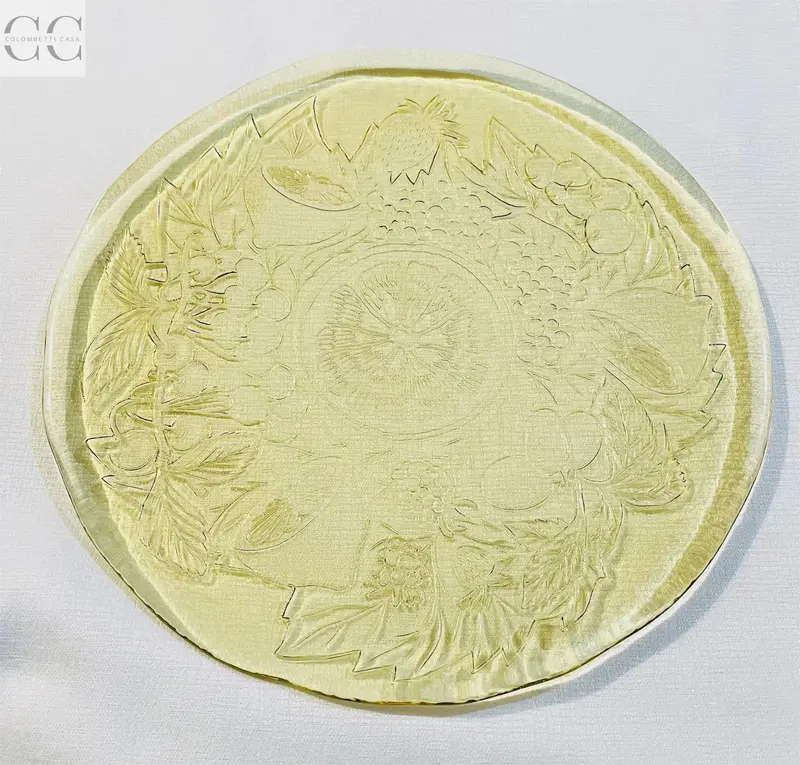 Fruit-Embellished Amber Glass Serving Platter 1