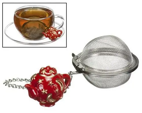 G & H Tea Infuser Ball Featuring Red Teapot Charm 1