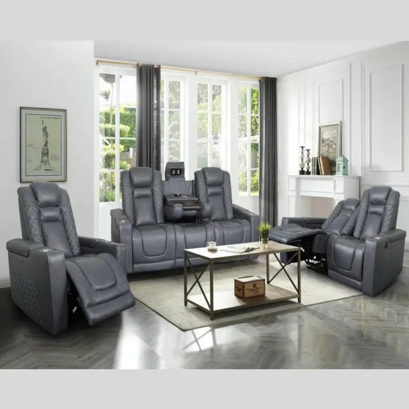 Genuine Leather Recliner Set With Built-In Drop-Down Tray 1