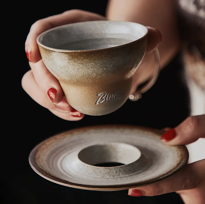 Glazed Cone-Shaped Ceramic Coffee Cup And Saucer Set – Handmade Studio Ware 1