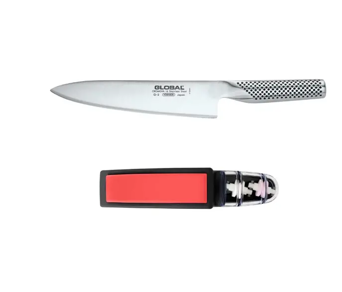 Global 2-Piece Knife & Red Ceramic Sharpener Set (G2 + 220 Model) 1