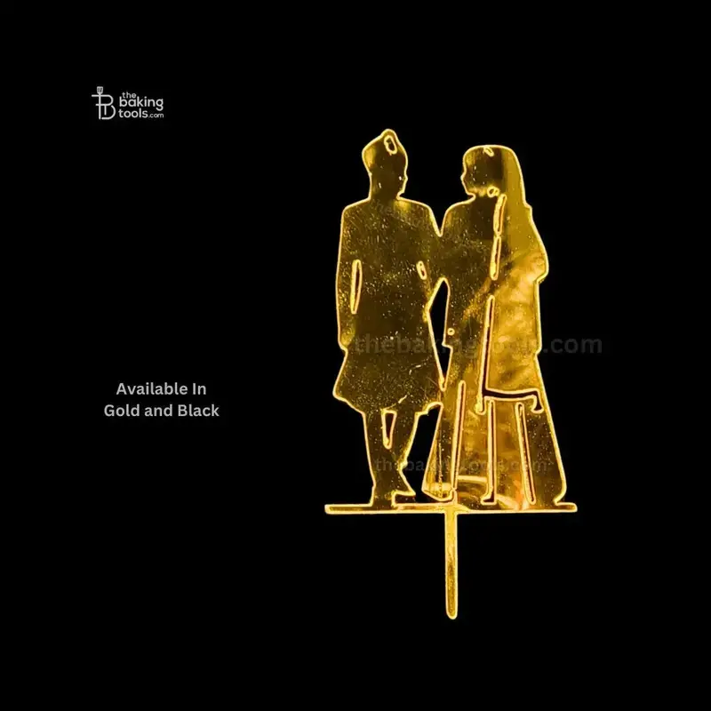 Gold-And-Black Wedding Couple Acrylic Cake Topper – Elegant Bridal Design (001) 1