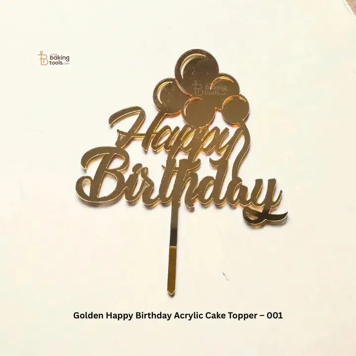 Golden Happy Birthday Acrylic Cake Topper – Style 001, Classic Metallic Birthday Topper 1