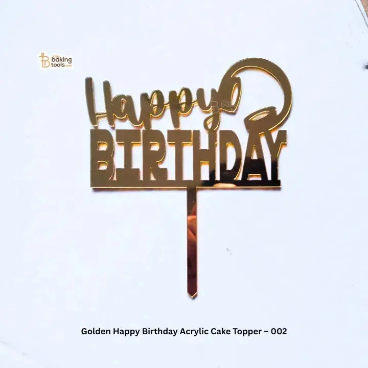 Golden Happy Birthday Acrylic Cake Topper – Style 002, Shiny Commemorative Cake Decoration 1
