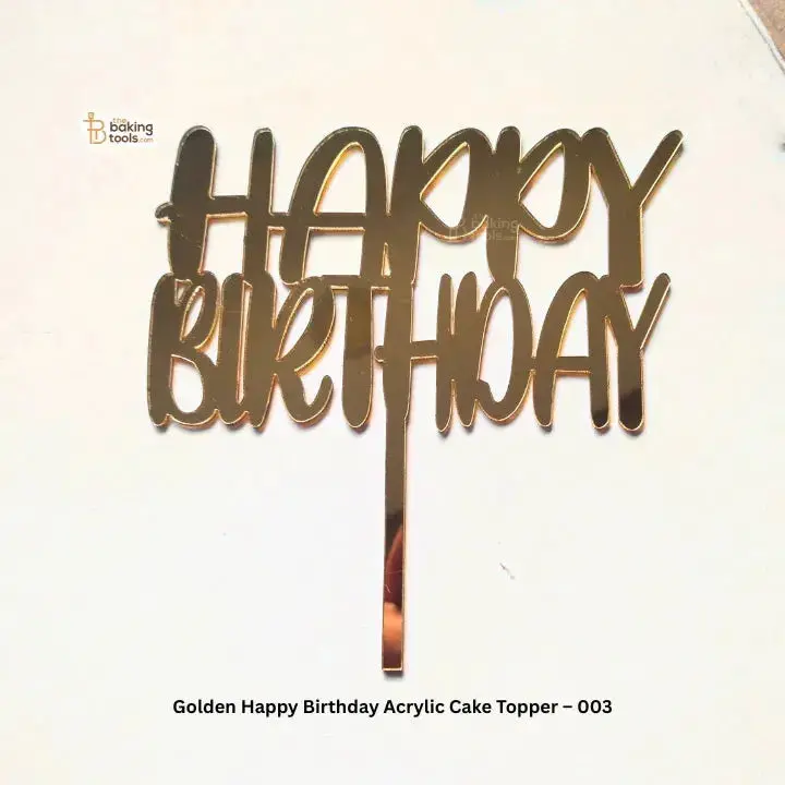 Golden Happy Birthday Acrylic Cake Topper – Style 003, Elegant Birthday Dessert Ornament 1