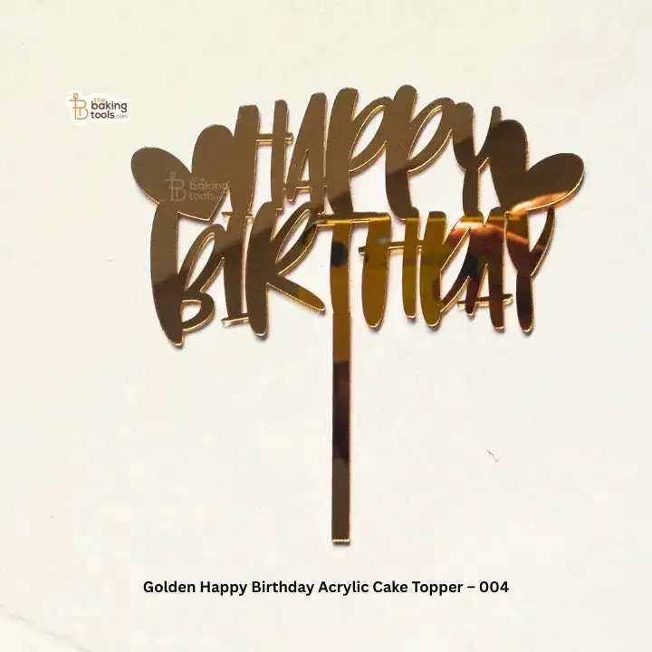 Golden Happy Birthday Acrylic Cake Topper – Style 004, Festive Gilded Cake Accent 1